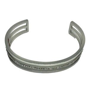 Silver-Tone Open Cuff Bracelet With Rhinestone Accent